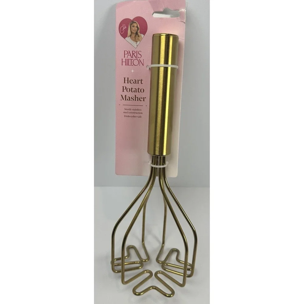 Paris Hilton Heart Potato Masher Gold Stainless Steel Kitchen Tool Pink New